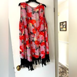 Avenue 22/24 boho sheer long sleeveless vest.